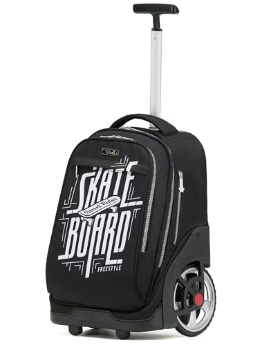 NEW TILAMI 19 inch Rolling Backpack Teens Rolling Backpack Cute Wheeled Laptop Backpack Bookbag Roller Travel Bag College, Skate Board - color: Black Skate Board