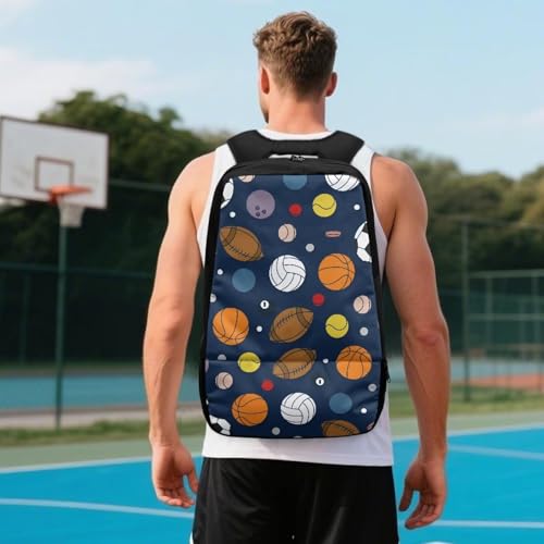 18.5in Basketball Backpack Basketball Bag with Shoe Compartment & Ball Holder, Waterproof Bag for Soccer Volleyball - color: Cartoon Multi Ball Sports Print