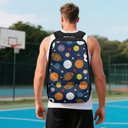 18.5in Basketball Backpack Basketball Bag with Shoe Compartment & Ball Holder, Waterproof Bag for Soccer Volleyball - color: Cartoon Multi Ball Sports Print