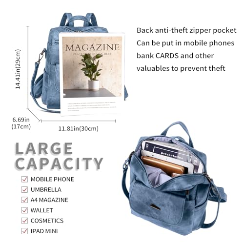 Backpack Purse for Women, PU Leather Backpack Purse, Fashion Travel Anti Theft Backpack, Multipurpose Lightweight Waterproof Convertible Purse Shoulder Bag Handbag, Blue - color: Blue