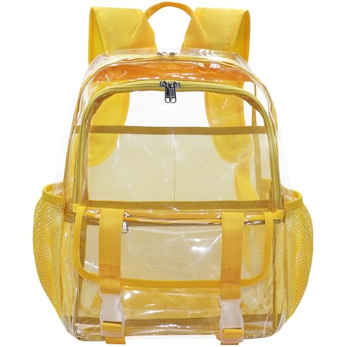 Clear Backpack, Large Clear Bag Stadium Heavy Duty PVC Transparent See Through Backpacks for Boys Girls, College, Work, Yellow - color: Yellow