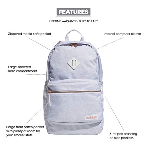 adidas Classic 3S Backpack, Jersey White/White/Rose Gold, One Size - color: Jersey White/White/Rose Gold