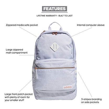 adidas Classic 3S Backpack, Jersey White/White/Rose Gold, One Size - color: Jersey White/White/Rose Gold