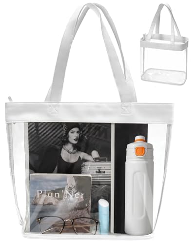 Clear Tote Bag Stadium Approved 12x6x12 12x12x6 Clear Bag for Stadium Events 12 x6 x12 Transparent Purse 12 x 6 x 12 - color: Pure White