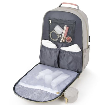 MOMUVO Diaper Bag Backpack, Quilted Baby Bag with Changing Pad and Stroller Straps and Pacifier Case, Multifunction Waterproof Travel Diaper Bags, Unisex, Light Grey and Pink - color: Lgrey Pink