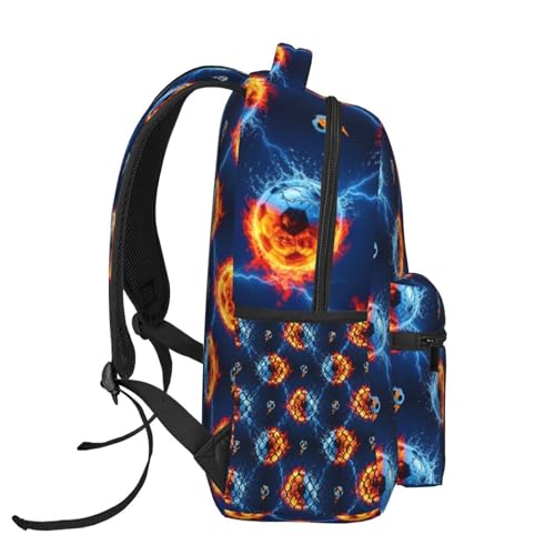 Casual Backpack Ice Water Fire Flame Lightning Soccer Football, Lightweight Hiking Daypack with Water Bottle Holder for Travel - color: Pattern (741)
