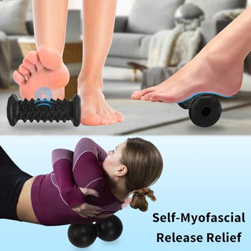 Massage Ball & Foot Roller 5 in 1 Set,Foot Massager Roller-Lacrosse,Peanut,Spiky,Hand Exercise Massage Ball for Plantar Fasciitis Relief and Myofascial Release,Deep Tissue Massage,Reflexology Tool - color: 5-piece Set(black)
