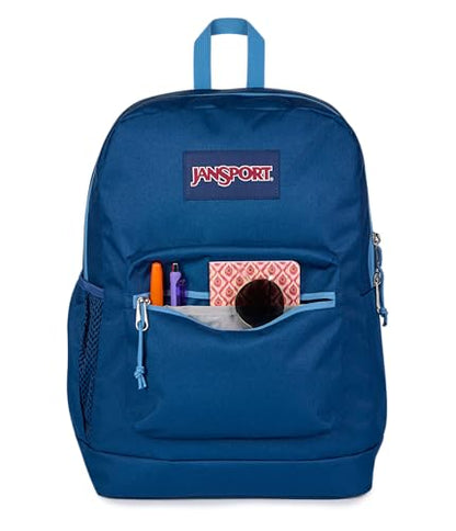 JanSport Cross Town Plus Backpack - Large Main Compartment, Side Water Bottle Pocket, 15-Inch Padded Laptop Sleeve - Color Blocked - Navy - color: Color Blocked Navy/Elemental Blue/Ele