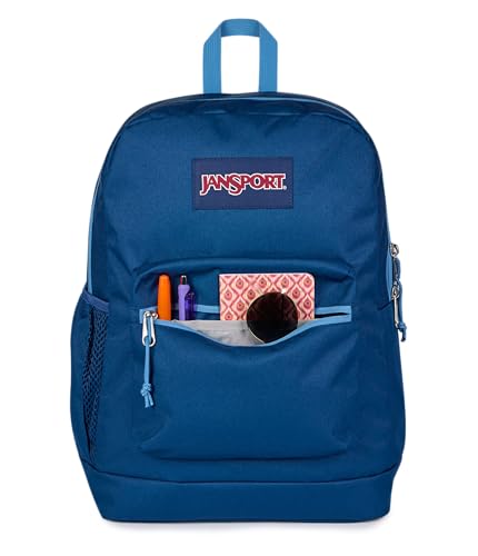 JanSport Cross Town Plus Backpack - Large Main Compartment, Side Water Bottle Pocket, 15-Inch Padded Laptop Sleeve - Color Blocked - Navy - color: Color Blocked Navy/Elemental Blue/Ele