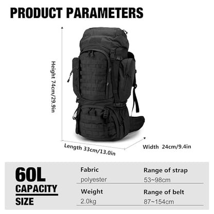 Mardingtop 60L Military Internal Frame Backpack for Hiking,Camping,Hunting,Rucksack Backpack with Rain Cover - color: Black