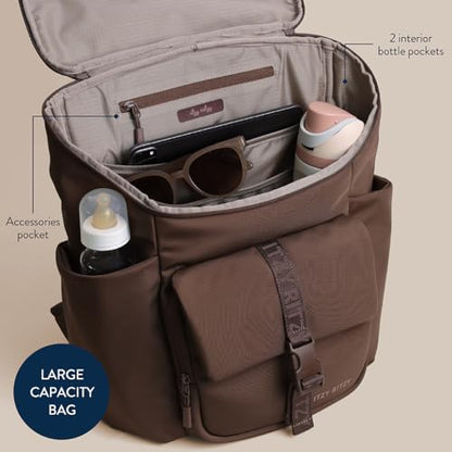 Itzy Ritzy Belong Bucket Backpack – Lightweight Diaper Bag Backpack Featuring 16 Pockets, Bucket Top Opening, Stroller Straps & Changing Pad – Organized and Stylish Everyday Family Backpack (Mocha) - color: Chocolate
