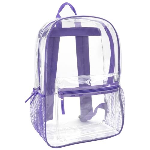 Trail maker Clear Backpack Heavy Duty with Padded Straps, Side Pockets for Kids, Boys, Girls, School, Stadium Approved Events - color: Purple
