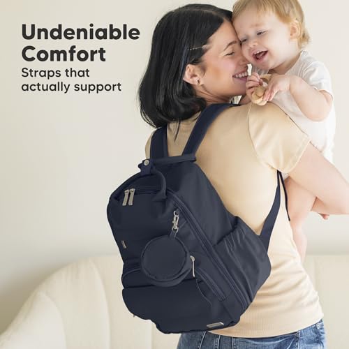 KeaBabies Diaper Bag Backpack - Small Multifunctional Travel Diaper Back Packs, Maternity Baby Changing Bags, 12L Capacity, PU Leather, Waterproof, Unisex, Nappy Changing Pad (Navy Blue, Small) - color: Navy Blue, style: Small / 13" H