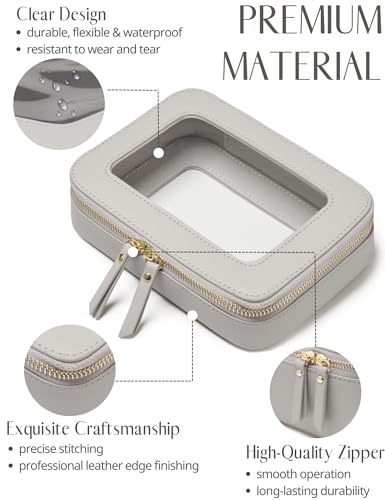 Popvibe Clear Makeup Case Toiletry Bag Travel Medium Clear Cosmetic Bag with Zipper, Small Make Up Bag Organizer Traveling TSA Approved Transparent Bag Car for Essentials, Beige Grey - color: Beige Grey, style: Medium Moda