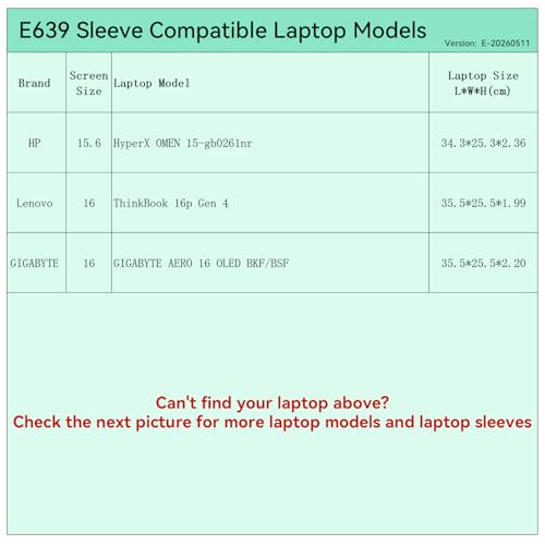 Smatree Elite Laptop Sleeve for 15.3-16 inch HP HyperX OMEN 15-gb0261nr, Lenovo ThinkBook 16p Gen 4, GIGABYTE AERO 16 OLED BKF/BSF, Protective Laptop Case with Pocket(E639)