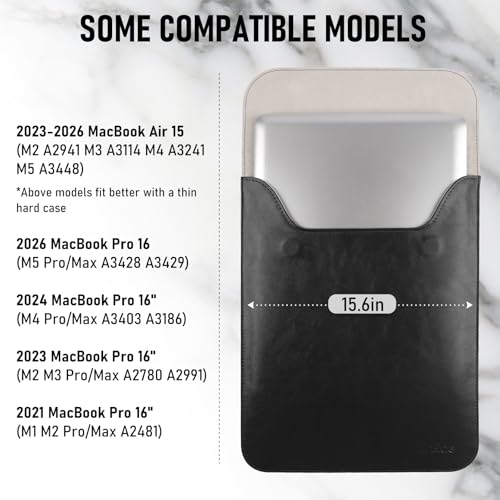 Allinside 15-16 inch Laptop Sleeve Case Compatible with MacBook Pro 16 2021-2026/MacBook Pro 15 2016–2019, Waterproof PU Leather Laptop Sleeve Bag Protective Vertical Case Cover, Black - color: Black, size: 15.6 in for Macbook Pro15/Pro 16
