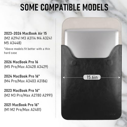 Allinside 15-16 inch Laptop Sleeve Case Compatible with MacBook Pro 16 2021-2026/MacBook Pro 15 2016–2019, Waterproof PU Leather Laptop Sleeve Bag Protective Vertical Case Cover, Black - color: Black, size: 15.6 in for Macbook Pro15/Pro 16