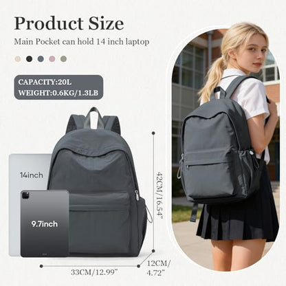 Simple School Backpack For Women Men Aesthetic Medium Backpack Lightweight Casual Daypack College Backpacks Cute Bookbag for Teens Girls Boys Basic Bagpack（Grey） - color: Grey