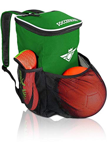 Soccer Backpack with Ball Holder Compartment - for Boys & Girls | Bag Fits All Soccer Equipment & Gym Gear (Black) - color: Green