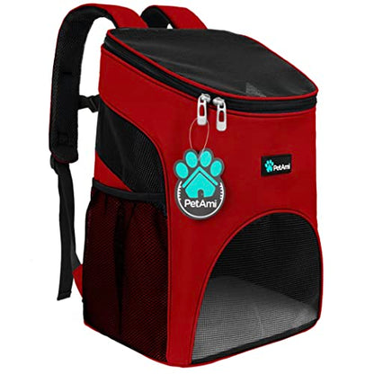 PetAmi Cat Backpack Carrier, Airline Approved Pet Carrier Backpack for Small Dogs and Large Cats, Soft Sided Collapsible Ventilated with Sherpa Bed for Hiking Travel, Max 18 lbs, Red - color: Red