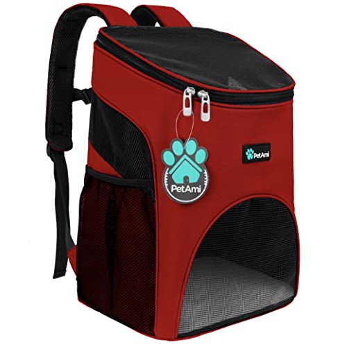 PetAmi Cat Backpack Carrier, Airline Approved Pet Carrier Backpack for Small Dogs and Large Cats, Soft Sided Collapsible Ventilated with Sherpa Bed for Hiking Travel, Max 18 lbs, Red - color: Red