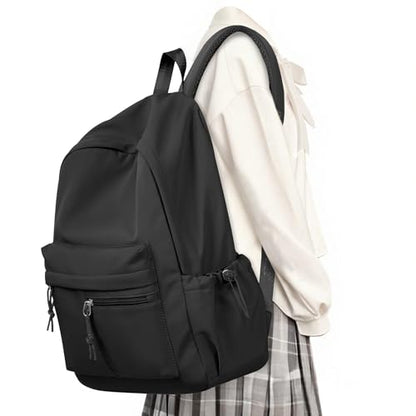 Black School Backpack for Girls Boys Bookbag Cute Aesthetic College Backpack Women Middle High School Teen Students Book Bag Lightweight Gym Work Laptop Casual Daypack Backpacks Men - color: Black