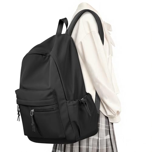 Black School Backpack for Girls Boys Bookbag Cute Aesthetic College Backpack Women Middle High School Teen Students Book Bag Lightweight Gym Work Laptop Casual Daypack Backpacks Men - color: Black