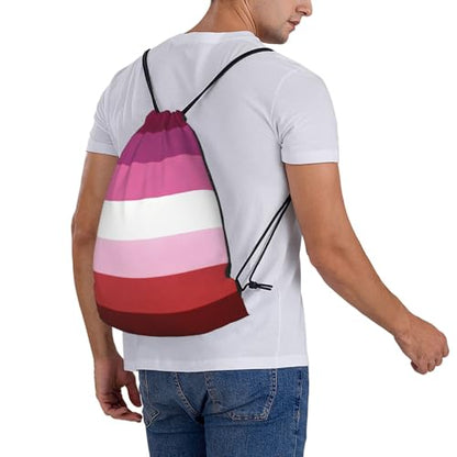Lipstick Lesbian Pride Flag Drawstring Bag Sport Gym Backpack Beach Travel Sack Draw String Yoga Bag For Men Women - color: Lipstick Lesbian Pride Flag
