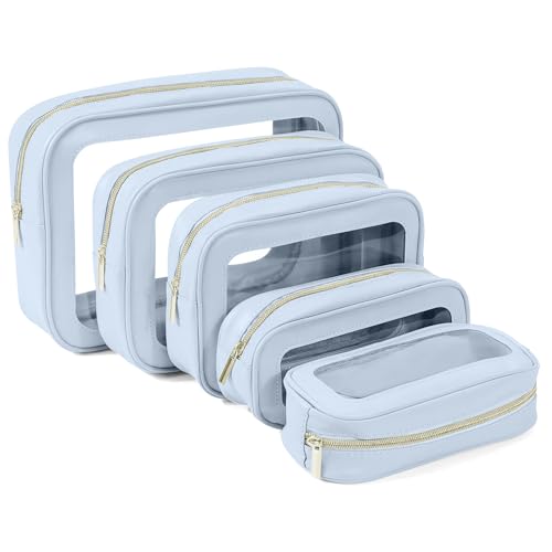 YOPCDJ 5PCS Diaper Bag Organizer Pouch Set, TSA Approved Toiletry Bag，Clear Waterproof TPU Makeup Bag Set Travel Organizer Bags for Women and Kids - color: Blue, size: 5 pieces