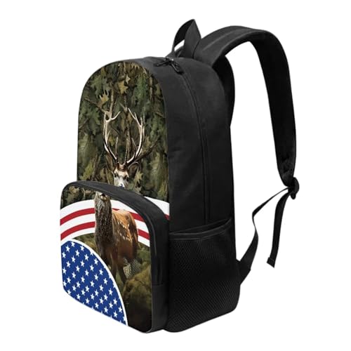 Talayituse Deer Camo American Flag Print Kids School Backpack for Boys Girls Kindergarten Middle School Backpacks Casual Travel Daypack Junior School Student Backpack Rucksack with Adjustable Straps - color: Deer Camo American Flag