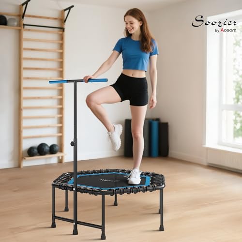 Soozier 45" Rebounder Trampoline for Adults, Mini Trampoline Indoor with Colorful LED Lights and Adjustable Handle, Quiet and Safe Bungee Rebounder