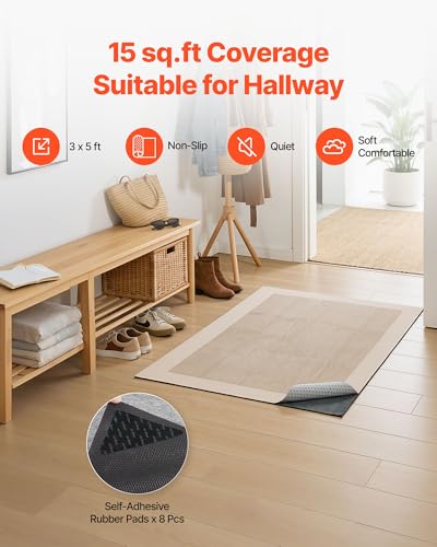 VEVOR Non-Slip Rug Pad 3 x 5 ft, Carpet Area Pad Gripper 0.22in Rug Mat Pad with Dual Surface Felt Cushion & Rubber Gripper, Hardwood Floor Protection for All Floors, Finishes, Keeps Carpets in Place - size: 5' x 3' (Rectangular)