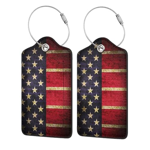 2 Pack Luggage Tags for Suitcases, PU Leather Bag Tag with Privacy Cover Address Card Travel Essentials-Vintage American Flag - color: Vintage American Flag