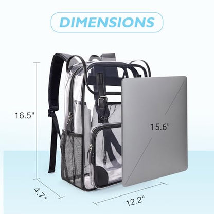 mommore Clear Backpack Heavy Duty Large Clear Bookbag for School Transparent PVC Stadium Approved See Through Back Pack - color: Black, style: Clear Backpack
