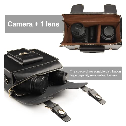 Cwatcun 3-in-1 Retro Camera Bag, PU Leather Camera Crossbody/Backpack/Case - color: Black, size: Small