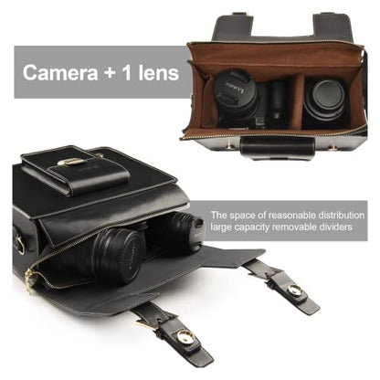 Cwatcun 3-in-1 Retro Camera Bag, PU Leather Camera Crossbody/Backpack/Case - color: Black, size: Small