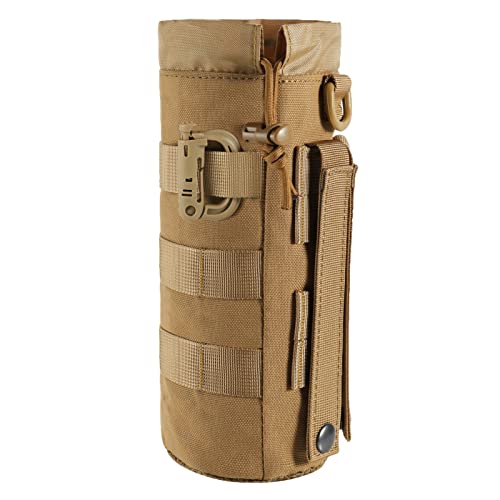 FRTKK Tactical MOLLE Water Bottle Pouch with Drawstring Open Top & Mesh Bottom, Military Water Bottle Holder Bag Sports Travel Hydration Carrier - color: Tan-1 pack