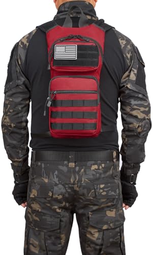 Insulated Water Hydration Pack Bag with 3L TPU Bladder Tactical Molle Hydration Backpack for Hiking Cycling Running - color: Red