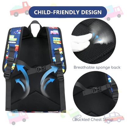 CAMTOP Preschool Backpack for Kids Boys Girls Toddler Backpack Kindergarten School Bookbags for Age 3-8 (Navy Vehicle) - color: Navy Vehicle