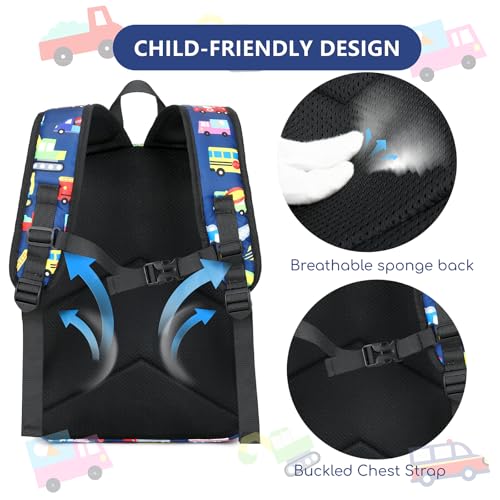 CAMTOP Preschool Backpack for Kids Boys Girls Toddler Backpack Kindergarten School Bookbags for Age 3-8 (Navy Vehicle) - color: Navy Vehicle