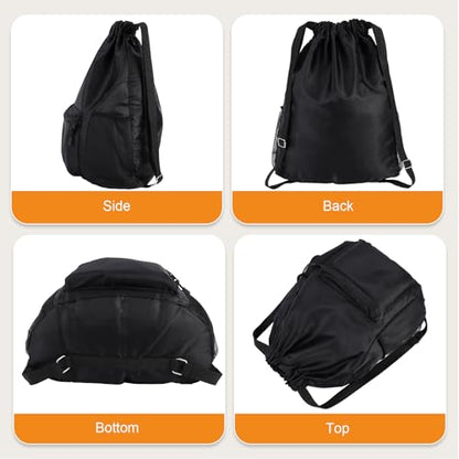 Dntorx Drawstring Backpack, Gym Bag for Women, Kids Swim Bag Black | Waterproof string backpack with water bottle pocket, lightweight washable roomy drawstring design adjustable straps - color: Black