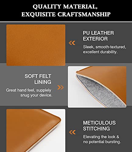 MoKo Laptop Sleeve Compatible with 13/13.6" MacBook Air M2/M1/ Pro M1 13.3 2022-2018, Surface Pro 9/8, PU Leather Notebook Computer Briefcase Carrying Bag Slim Stylish Case Pouch, Brown - color: Brown, size: 13.3 inch