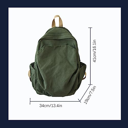 Women's canvas bag, men's and women's large capacity leisure backpack, men's and women's travel backpack (Green,One Size) - color: Green