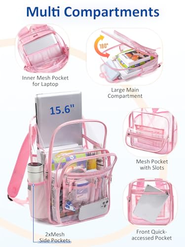Extra Large Clear Backpack with TSA Lock, Heavy Duty Transparent See Through Clear Bookbag for College, Work, Travel, Casual Sport, Pink - color: Pink