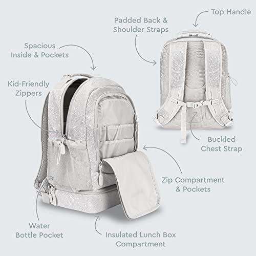 Bentgo Kids 2-in-1 Backpack & Insulated Lunch Bag - Glitter Designed 16” Backpack for School & Travel -, Durable, Water Resistant, Padded, & Large Compartments (Glitter Edition - Silver) - color: Glitter Edition - Silver