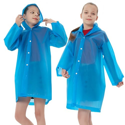 Rain Ponchos Raincoats for Kids, Reusable Boys Girls Rain Jackets Emergency with Hood for Family Disney Travel Outdoor - color: Blue