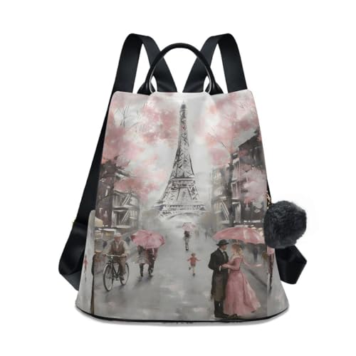 ALAZA Paris Eiffel Tower Couple Pink Floral Backpack Purse with Adjustable Straps - color: Multi 8