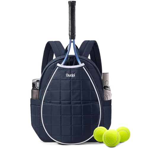 Sucipi Tennis Bags for Women, Quilted Tennis Racket Bag Backpack for Tennis Racquet, Pickleball Paddles, Badminton - color: Blue & White, size: Medium