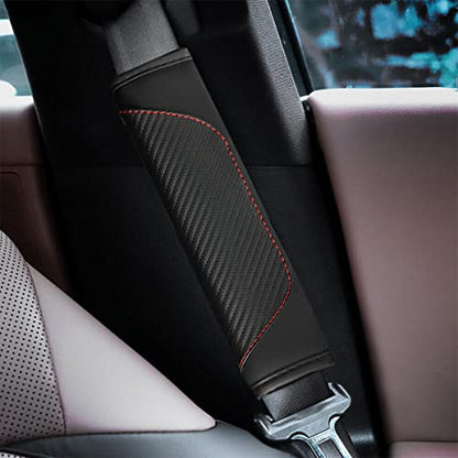 AUCELI 2PCS Car Seat Belt Cover, Carbon Fiber Seatbelt Shoulder Strap Covers, Breathable Leather Soft Harness Pad Protect Your Neck and Shoulder Compatible with Cars - color: Black