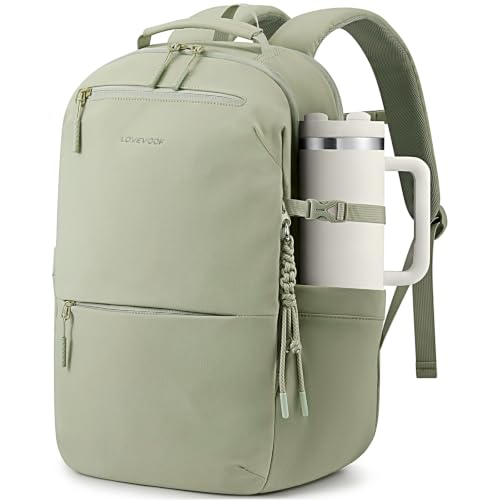 LOVEVOOK Laptop Backpack Women with Tumbler Holder, Work Travel Backpack - color: Green, size: 18 Inch